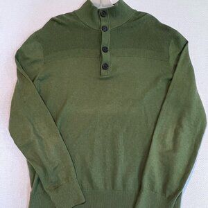 Banana Republic 1/4 Button Mock Neck Pullover Sweater Olive Green Knit‎ Sz Large